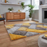 Olympia - 3d shaggy - Grey / Yellow - 2239